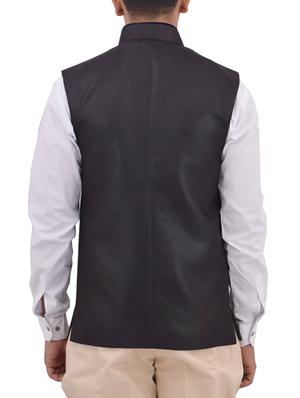 black cotton nehru jacket - 11757434 - Standard Image - 3
