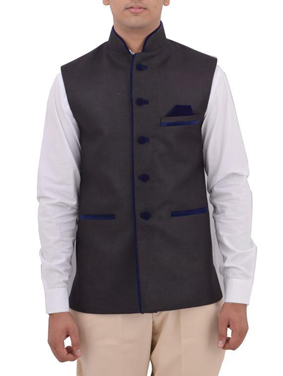 black cotton nehru jacket - 11757434 - Zoom Image - 1