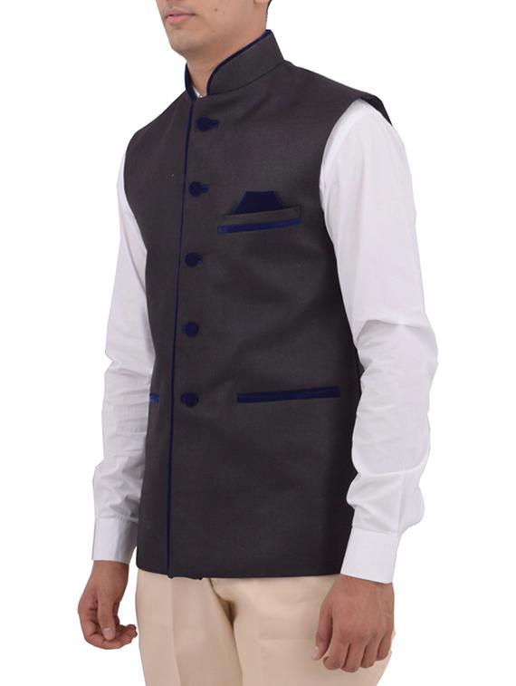 black cotton nehru jacket - 11757434 - Zoom Image - 2