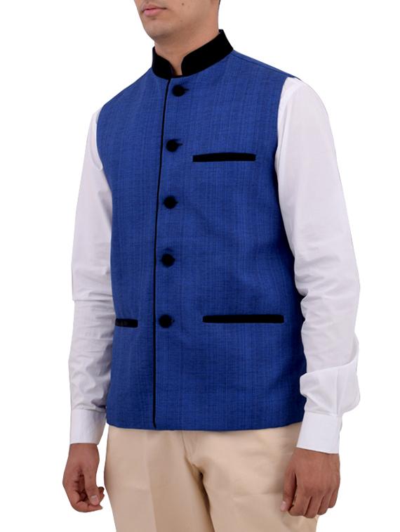 blue cotton nehru jacket - 11757436 - Zoom Image - 2