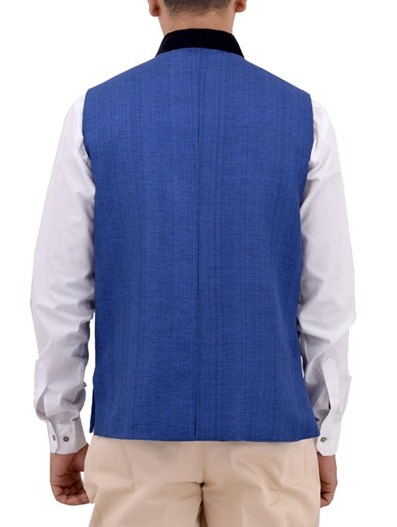 blue cotton nehru jacket - 11757436 - Zoom Image - 3