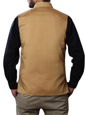 brown cotton nehru jacket - 11757444 - Standard Image - 3