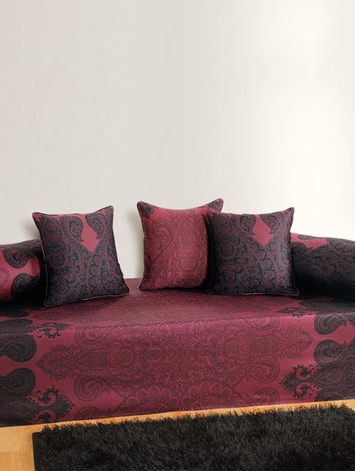 set of 6 pink and blue colour ethnic diwan set with bolster and cushion covers - 11758045 - Standard Image - 1