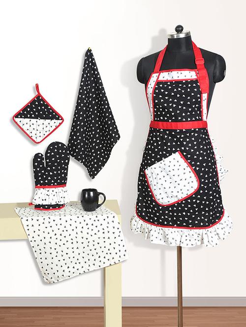 set of 8 black and white colour mix n' match floral cotton kitchen - 11758357 - Standard Image - 1