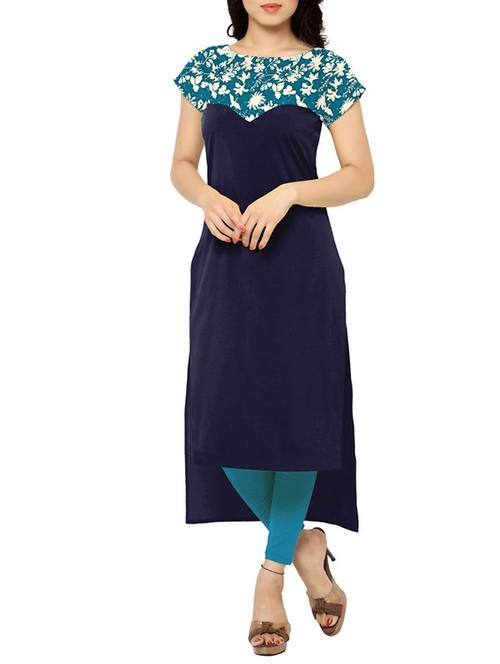 blue crepe highlow kurta - 11761683 - Very Small Image - 1