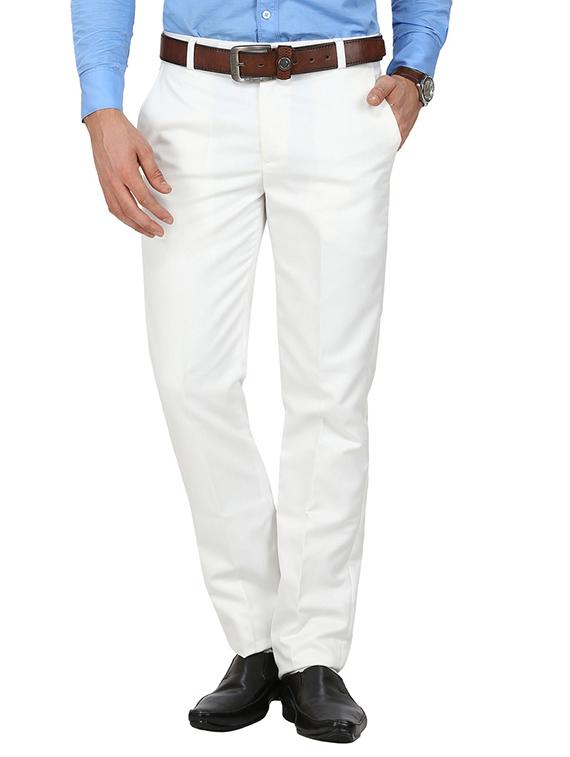 white polyester flat front trousers formal