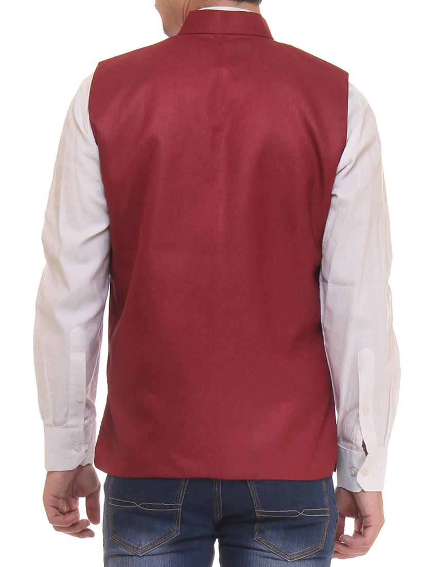 maroon cotton nehru jacket - 11764114 - Zoom Image - 3