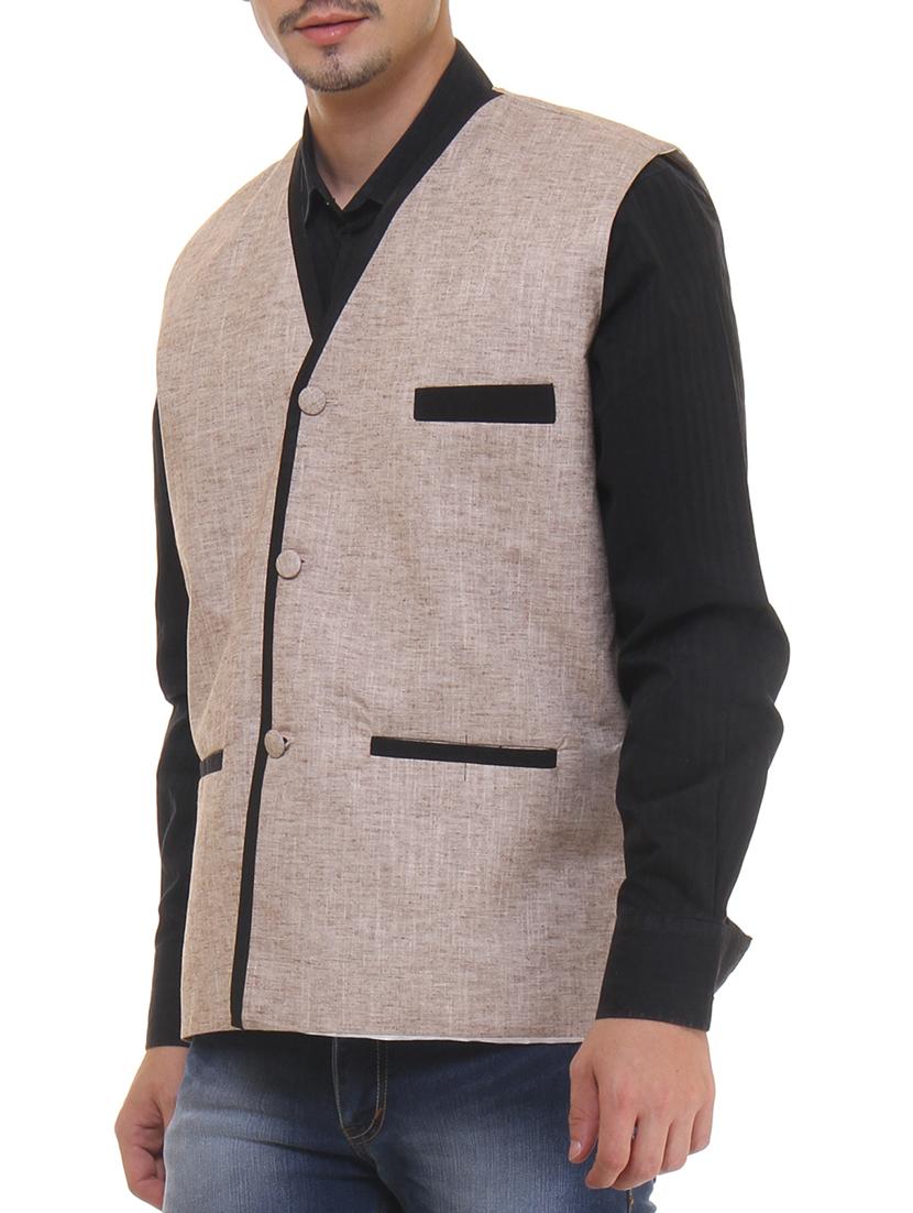 brown linen nehru jacket - 11764122 - Zoom Image - 2