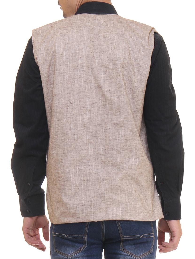 brown linen nehru jacket - 11764122 - Zoom Image - 3