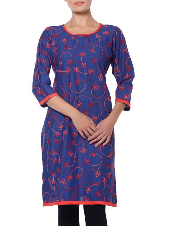 blue cotton aline kurta - 11766930 - Zoom Image - 1