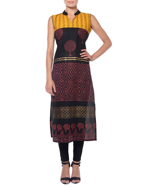 blue cotton a-line kurta - 11766956 - Zoom Image - 1