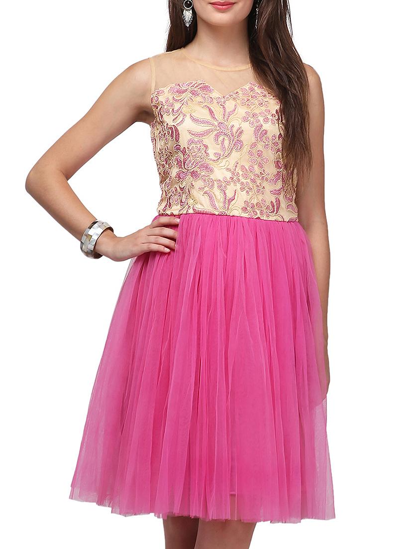 lace detail gathered flared dress - 11774854 - Zoom Image - 1