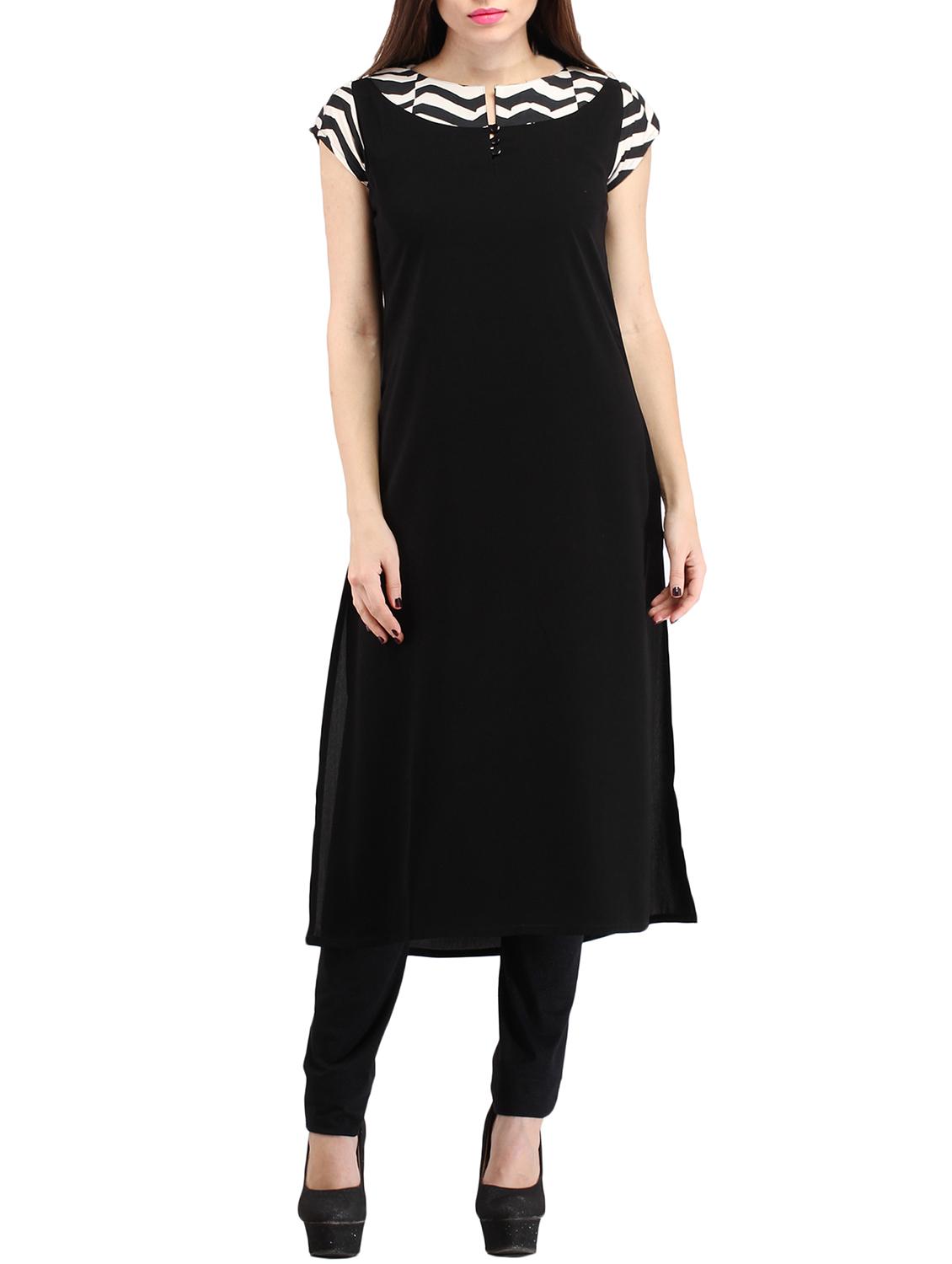 black viscose straight kurta - 11777942 - Zoom Image - 1