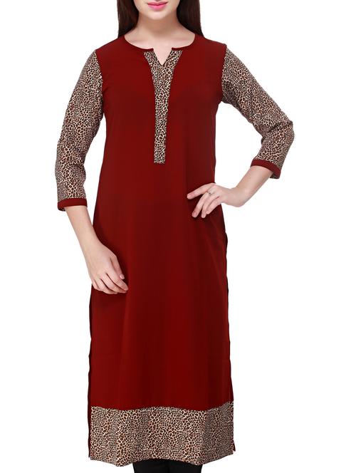 red viscose straight kurta - 11777950 - Standard Image - 1