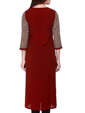 red viscose straight kurta - 11777950 - Standard Image - 3