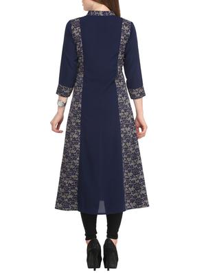 blue crepe aline kurta - 11777957 - Standard Image - 3