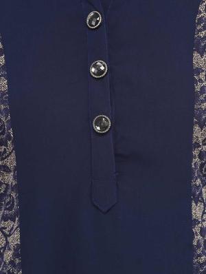 blue crepe aline kurta - 11777957 - Standard Image - 4