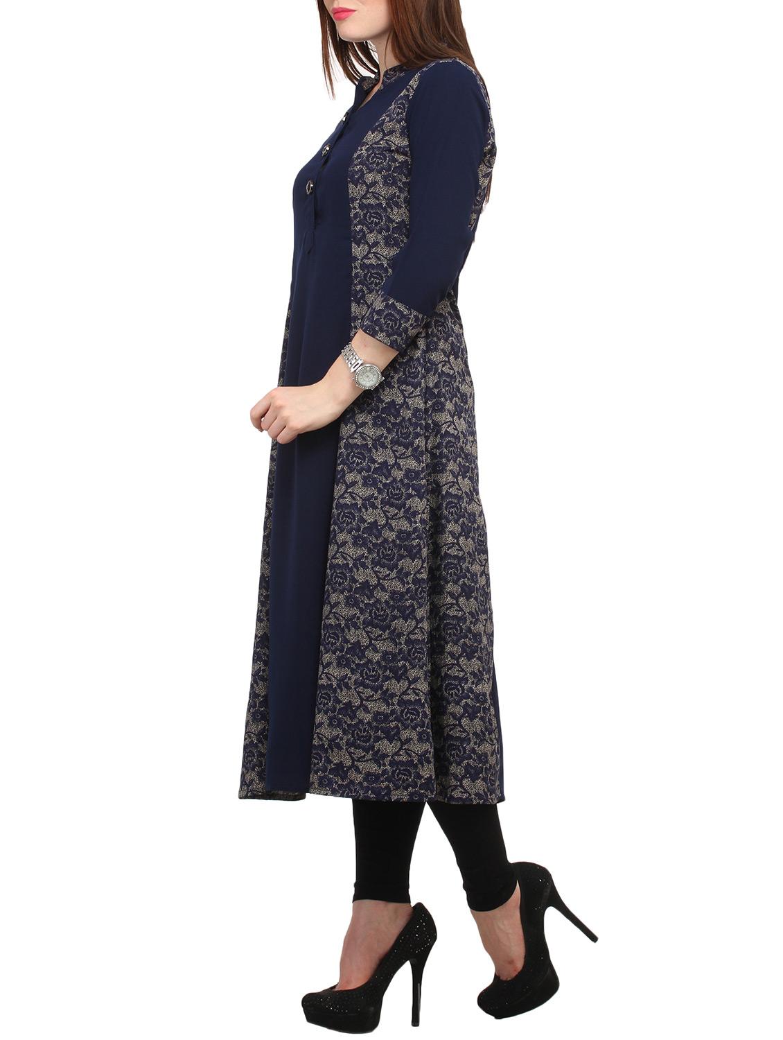 blue crepe aline kurta - 11777957 - Zoom Image - 2