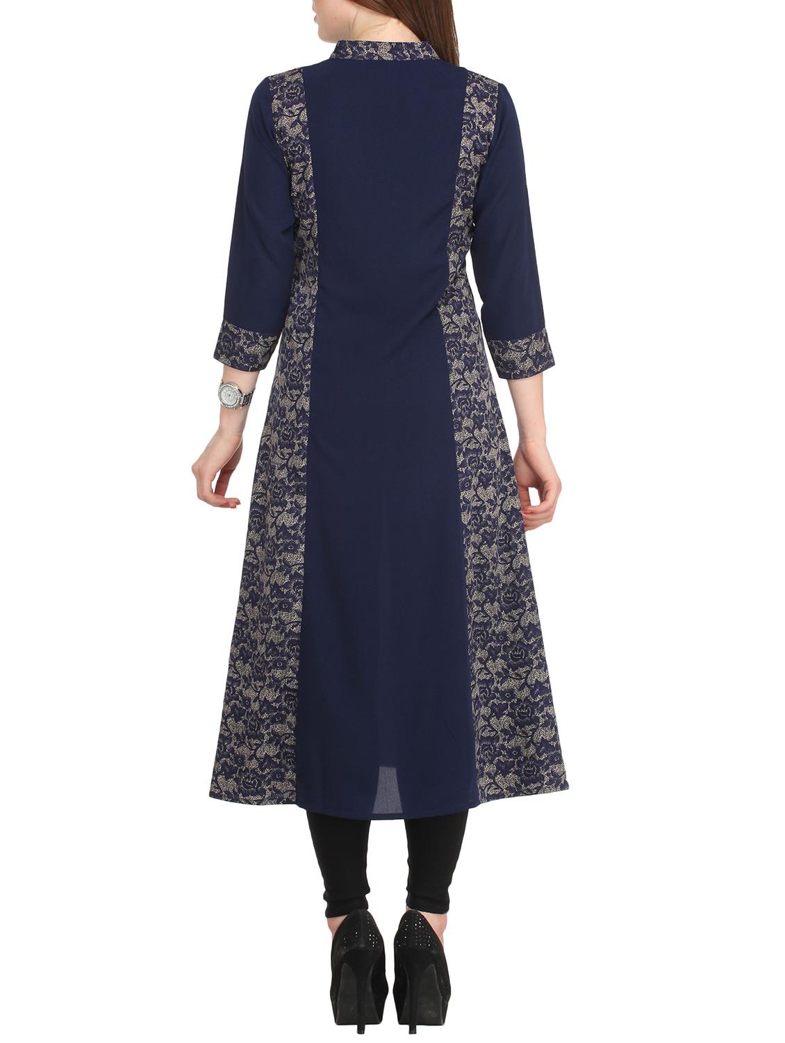 blue crepe aline kurta - 11777957 - Zoom Image - 3