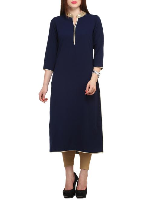 blue crepe solid kurta - 11777966 - Standard Image - 1