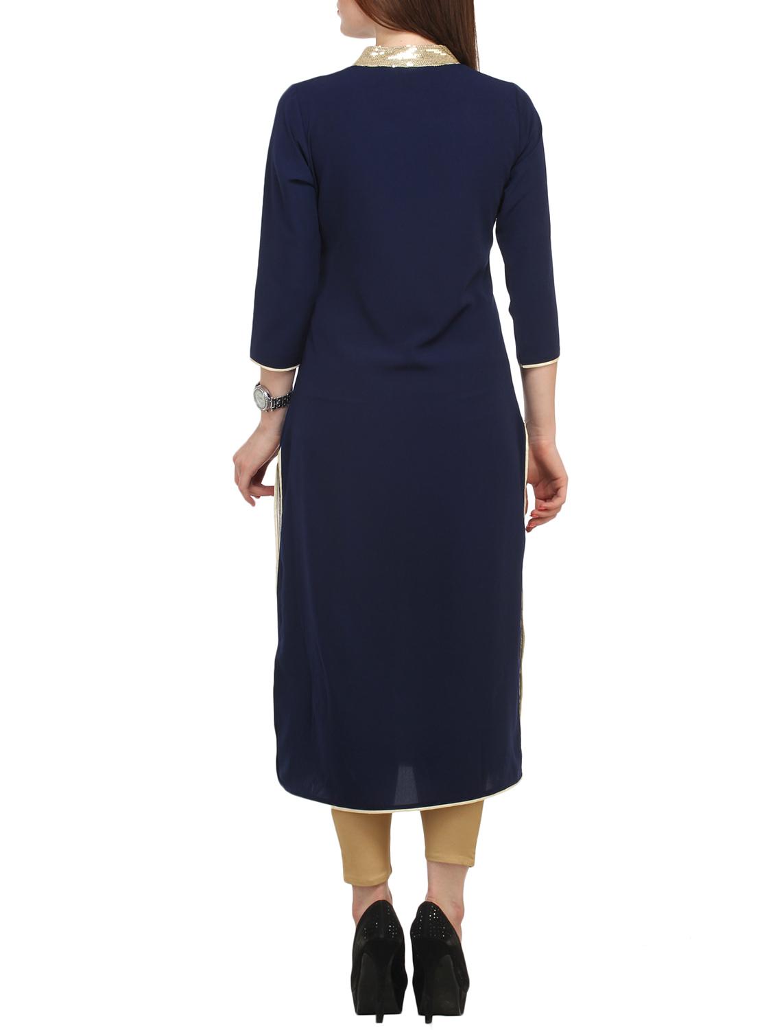 blue crepe solid kurta - 11777966 - Zoom Image - 3