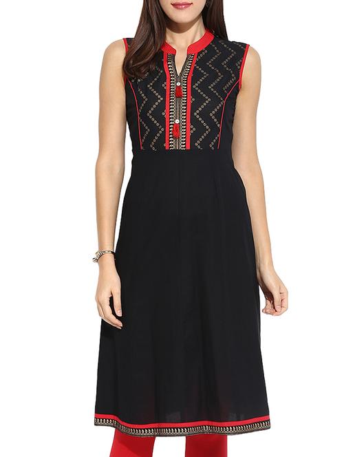 black cotton straight kurta - 11780484 -  Standard Image - 0