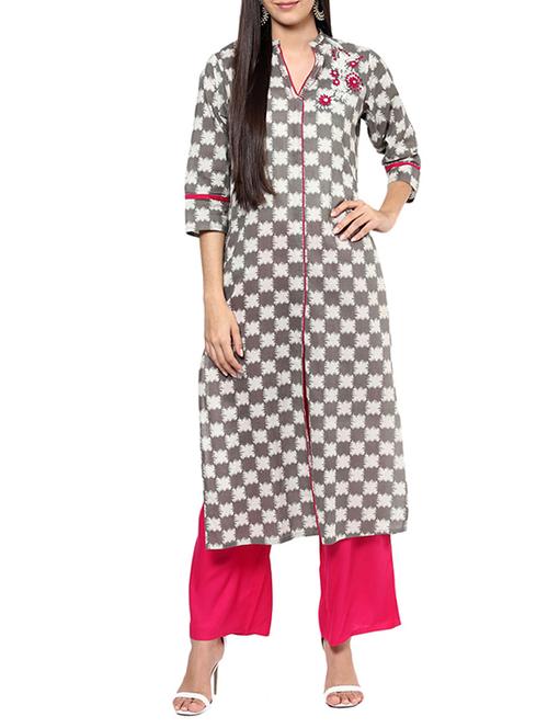 grey kurta & plazzo set - 11785158 - Standard Image - 1