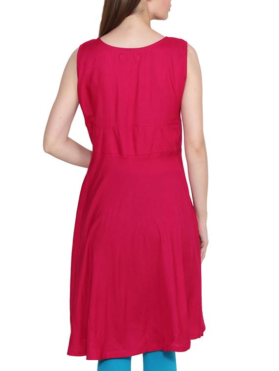 dark pink embroidered rayon kurta - 11785988 - Zoom Image - 3