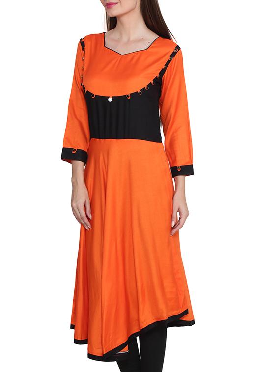 orange rayon asymmtrical kurta - 11785992 - Zoom Image - 2