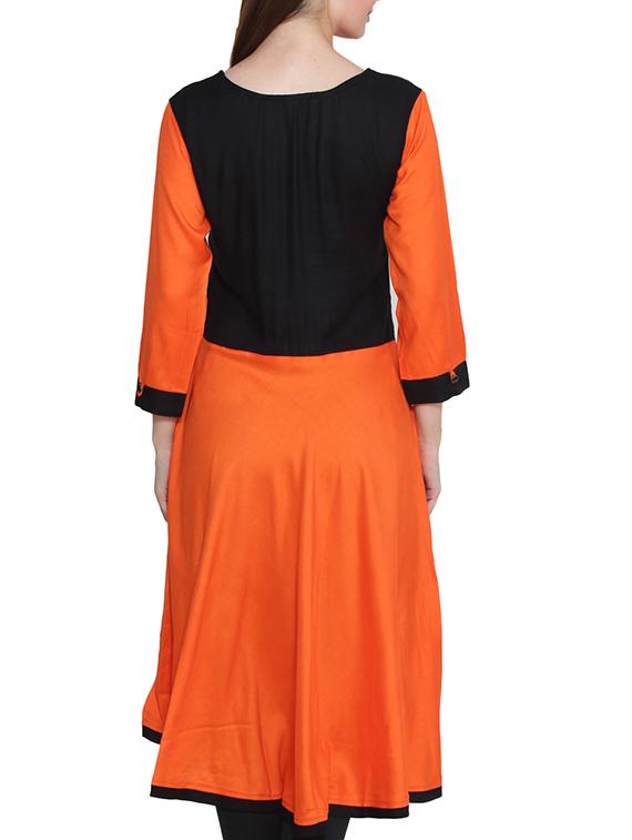 orange rayon asymmtrical kurta - 11785992 - Zoom Image - 3