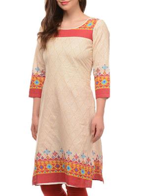 beige printed rayon kurta - 11786005 - Standard Image - 2