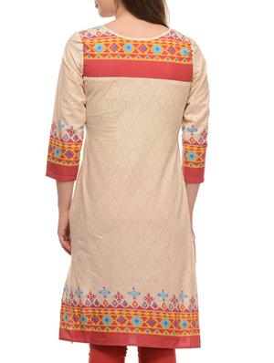 beige printed rayon kurta - 11786005 - Standard Image - 3