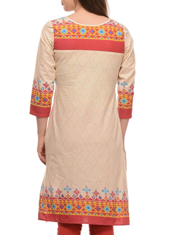 beige printed rayon kurta - 11786005 - Zoom Image - 3