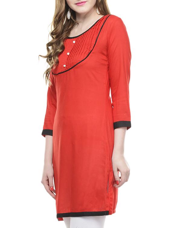 red rayon kurta - 11786009 - Zoom Image - 2