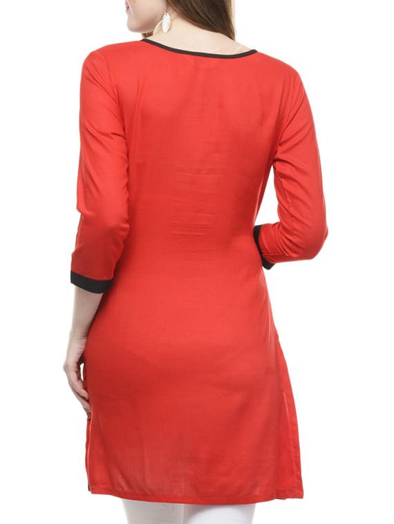 red rayon kurta - 11786009 - Zoom Image - 3