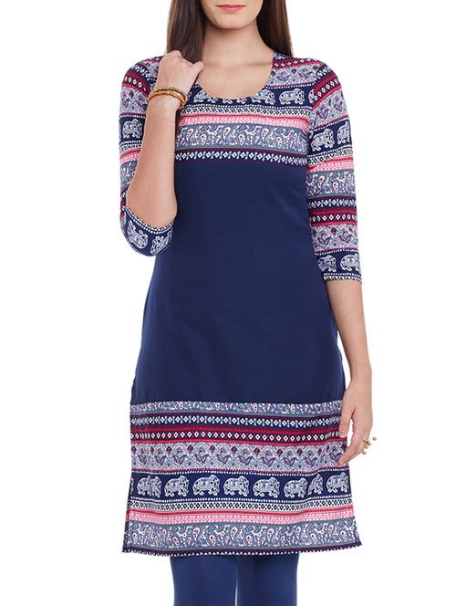 blue printed faux crepe kurta - 11791792 - Very Small Image - 1