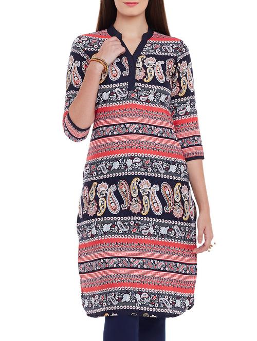 multicolored printed faux crepe kurta - 11791797 - Very Small Image - 1