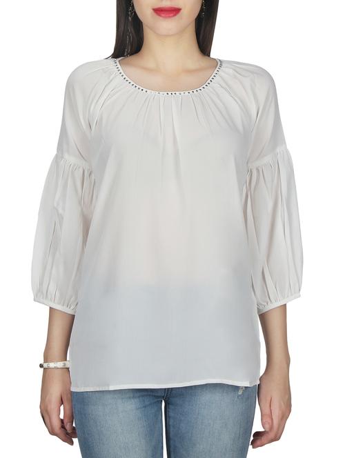 white solid georgette tunic - 11792134 - Standard Image - 1