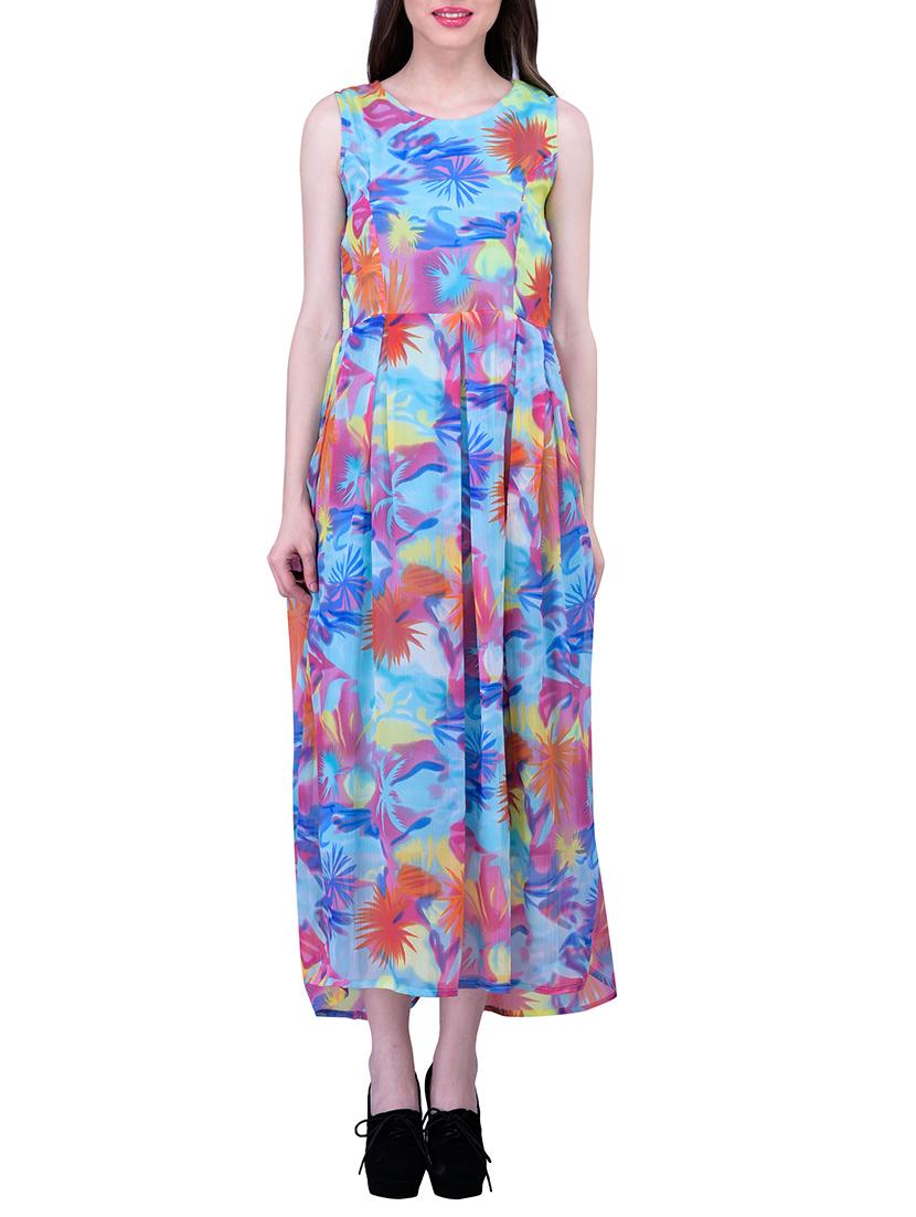 blue printed chiffon maxi dress - 11792403 - Zoom Image - 1