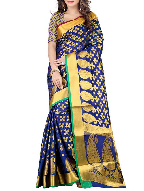 blue kanjivaram saree with blouse - 11802115 - Very Small Image - 1