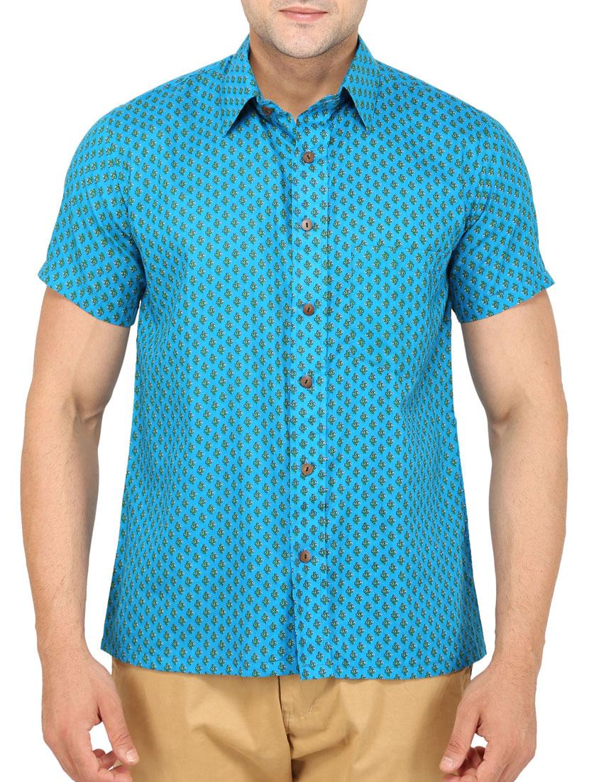 light blue printed cotton casual shirt - 11802140 - Zoom Image - 1