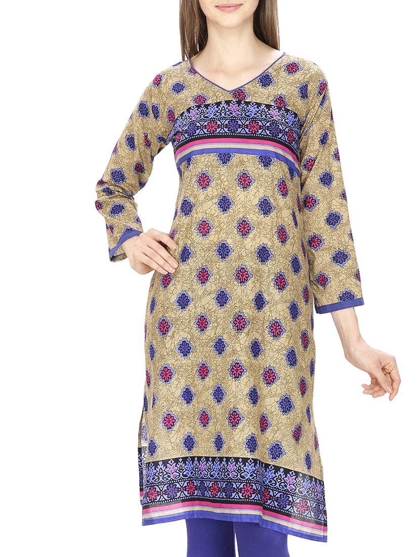 blue cotton straight kurta - 11807631 - Zoom Image - 1