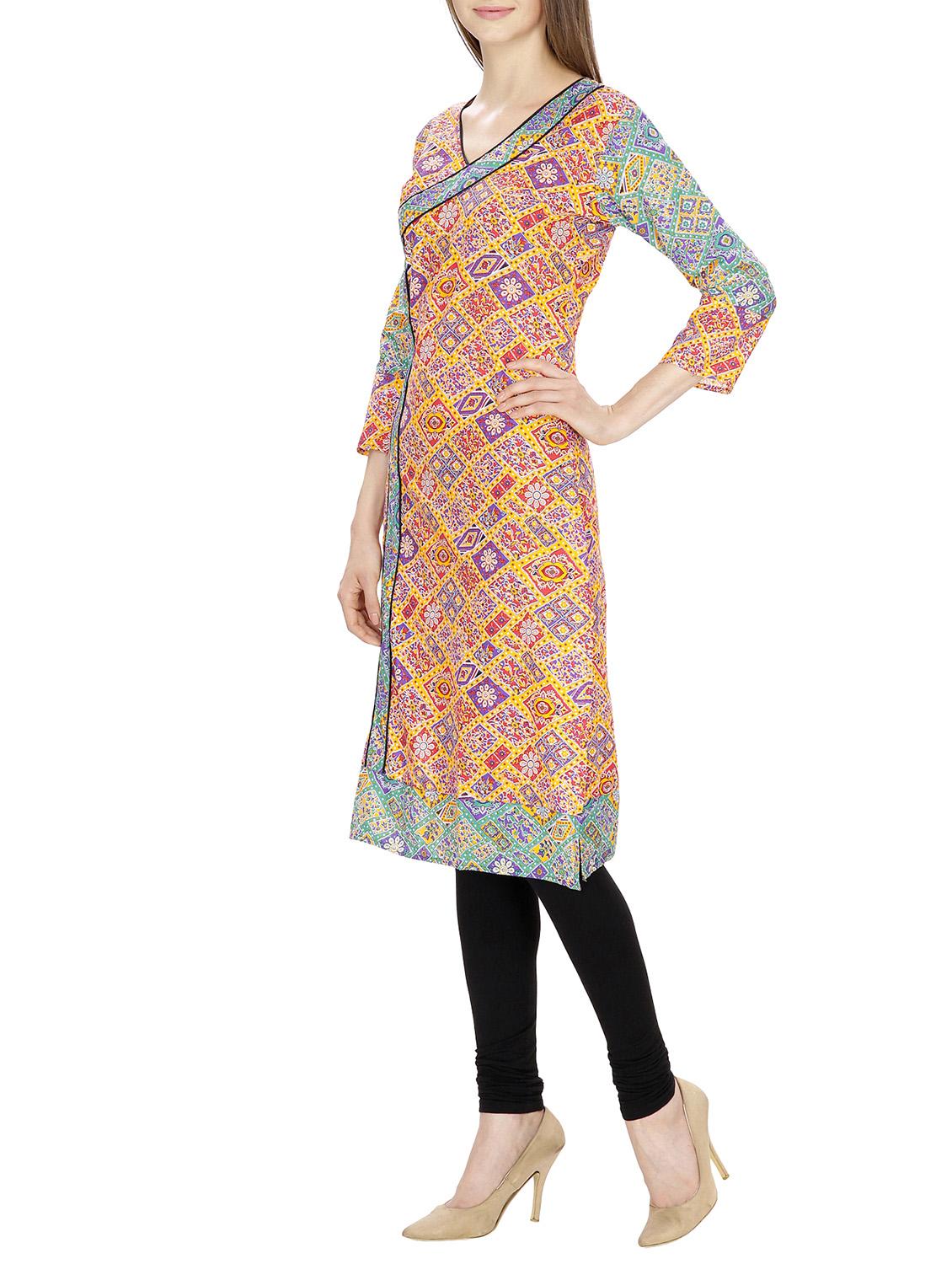 yellow cotton straight kurta - 11807655 - Zoom Image - 2