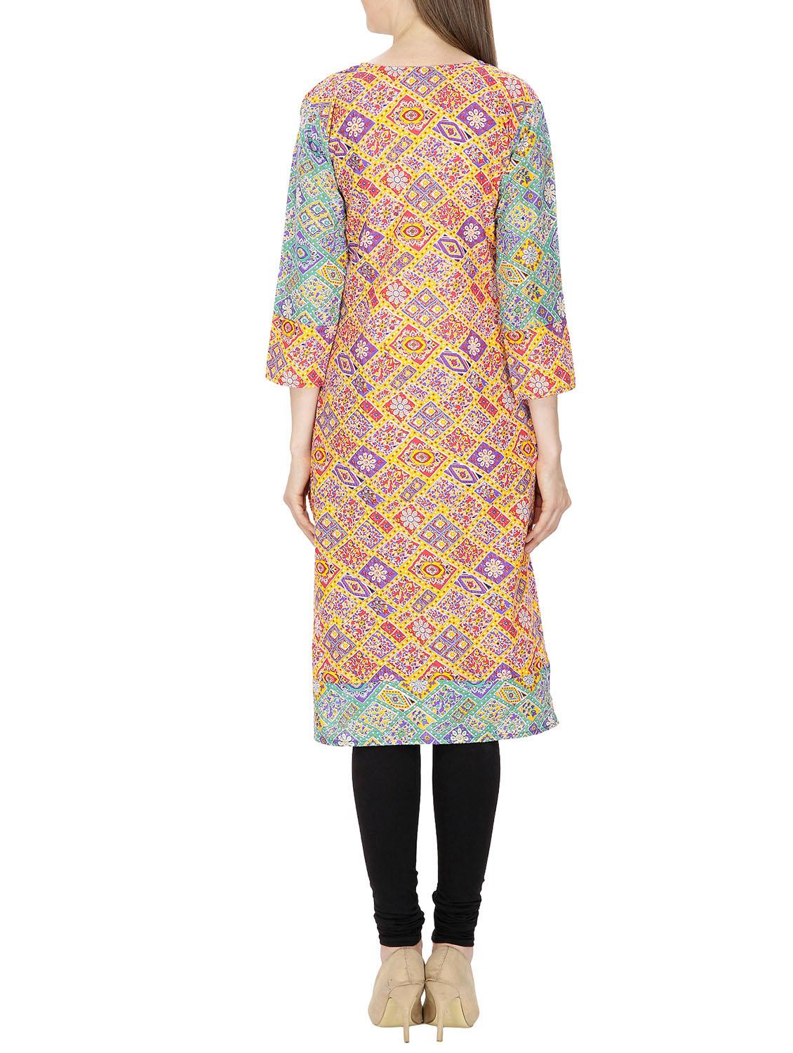 yellow cotton straight kurta - 11807655 - Zoom Image - 3