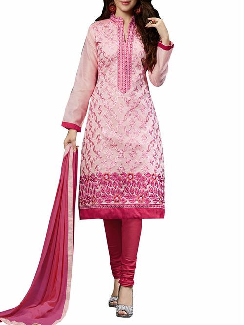 pink cotton churidaar suits unstitched suit - 11810780 - Standard Image - 1