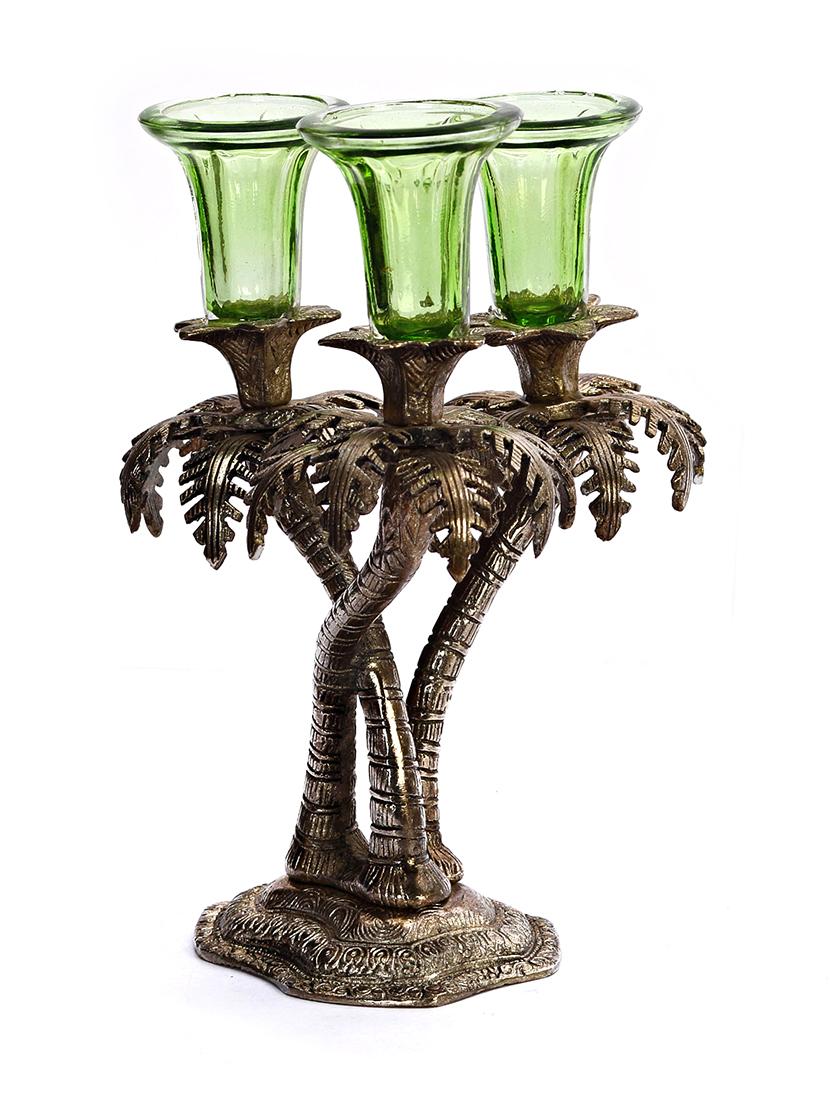 silver metallic finish palm tree design candle bar 