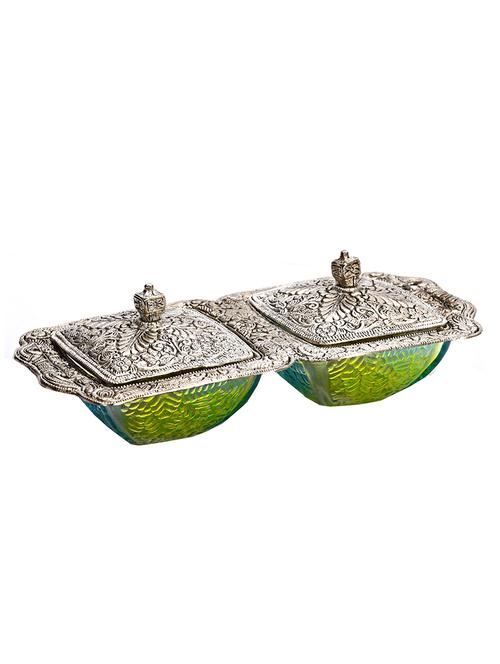 combo of two green glass and metallic finish bowl set - 1181237 - Standard Image - 1
