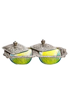 combo of two green glass and metallic finish bowl set - 1181237 - Standard Image - 2