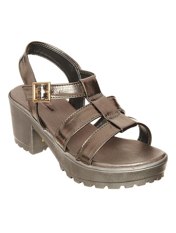 metallic buckle up sandal