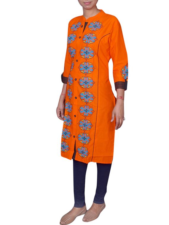 orange cotton straight kurta - 11817666 - Zoom Image - 2